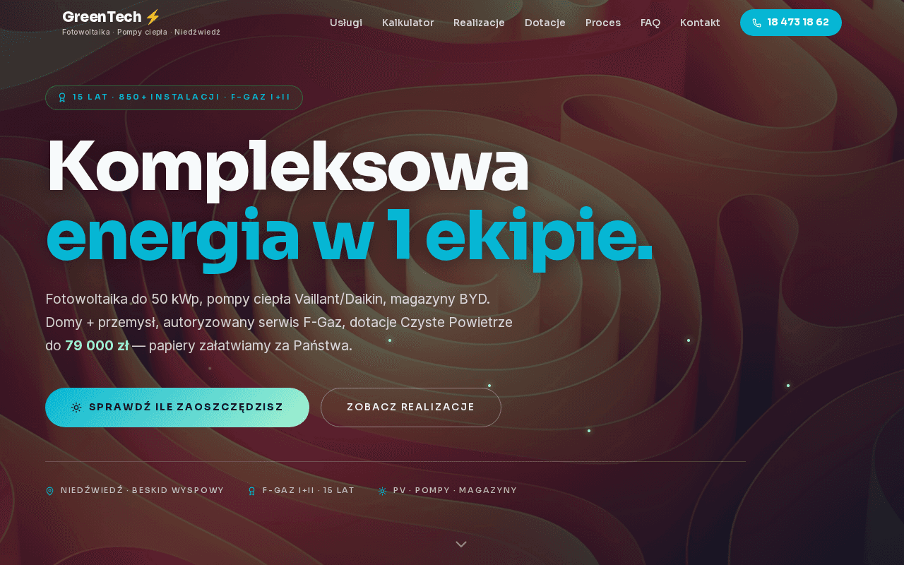 OZE / fotowoltaika i pompy ciepła — GreenTech Sp. z o.o. — Kompleksowe Systemy OZE, Niedźwiedź