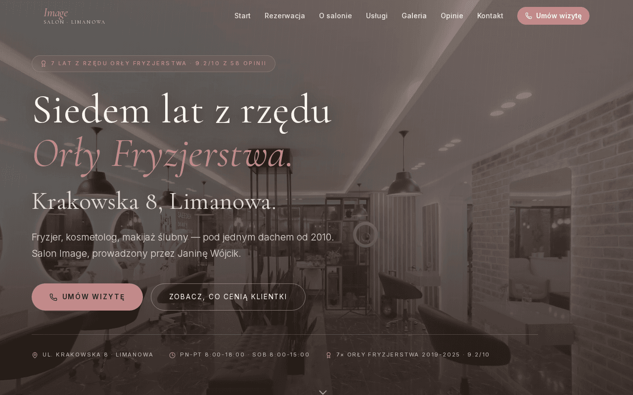 Salon fryzjerski — Salon Image — Janina Wójcik, Limanowa · ul. Krakowska 8 · Beskid Wyspowy