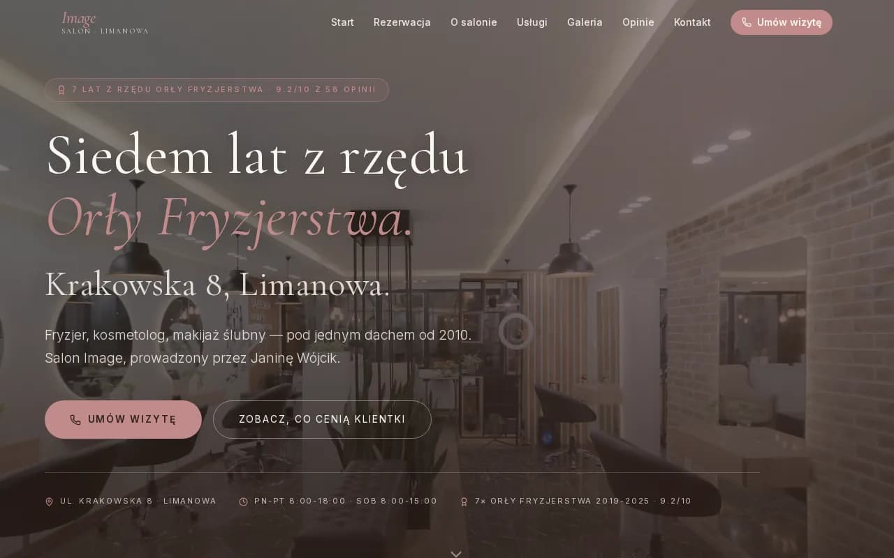 Salon fryzjerski — Salon Image — Janina Wójcik, Limanowa · ul. Krakowska 8 · Beskid Wyspowy