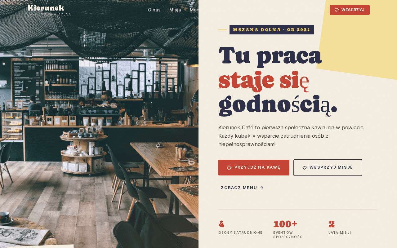 Kawiarnia społeczna / NGO — Kierunek Café — Społeczna kawiarnia, Mszana Dolna