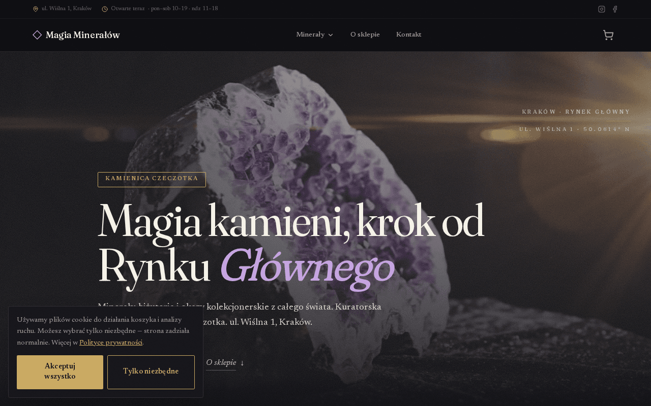 Sklep specjalistyczny / e-commerce — Magia Minerałów Kraków, Kraków · Kamienica Czeczotka · Rynek Główny